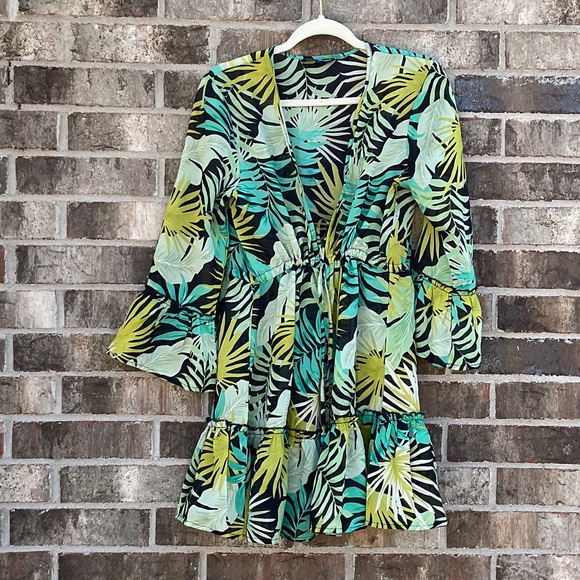 Take 50% OFF- Club Z Collection Tropical Leaf Print Dress, Size-M - Picture 2 of 11